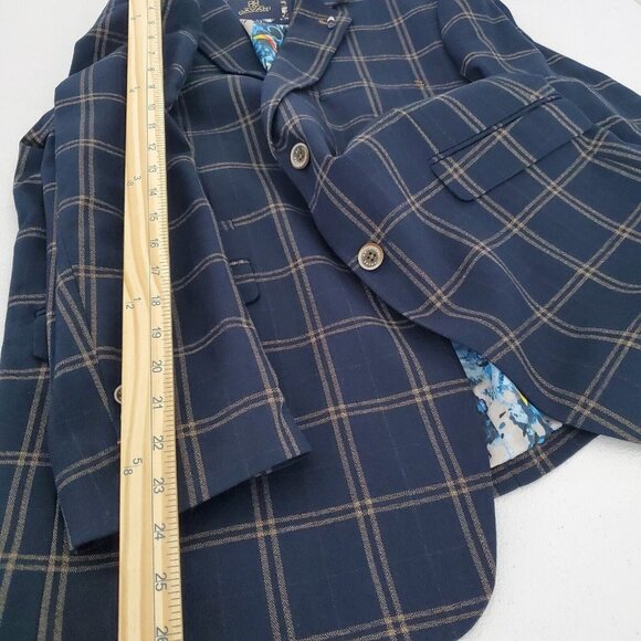 House Of Cavani Mens Blue Tan Plaid Sports Coat Size EU 56 2 Button Noch Neck - Picture 13 of 14